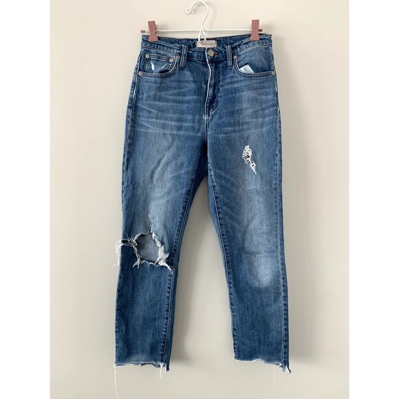 Madewell The High-Rise Slim Boyjean Distressed Step Hem Jeans Size 24 - Picture 1 of 8